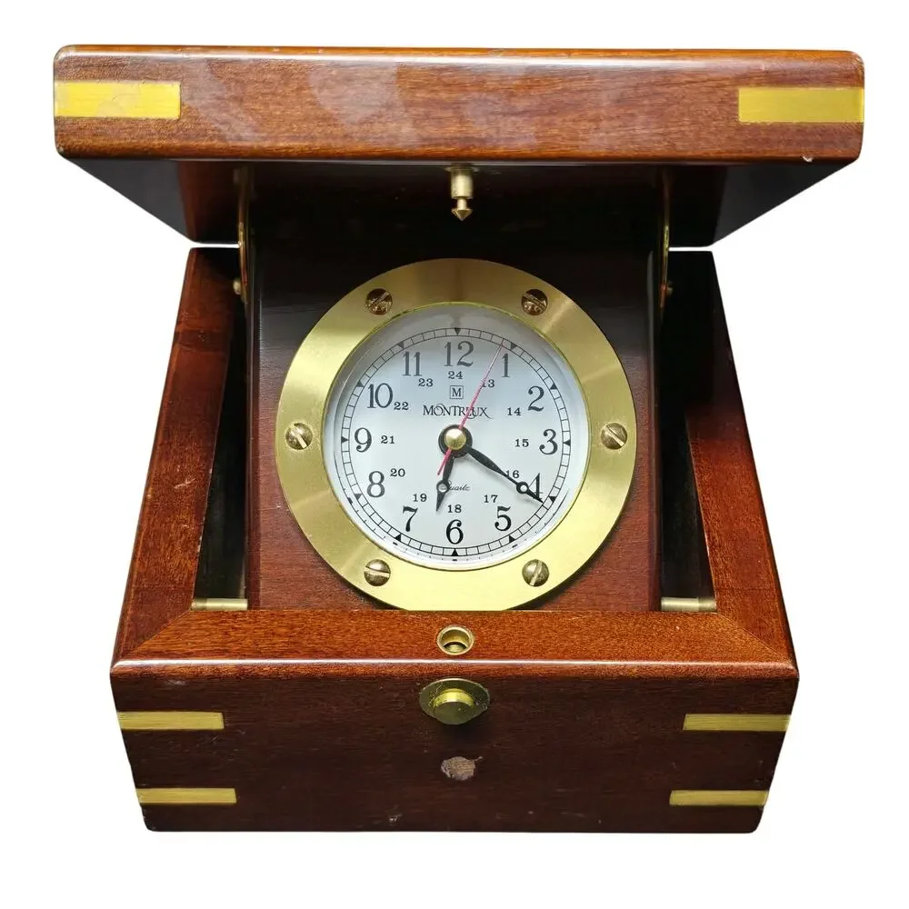 Montreux Quartz Clock In Dark Wooden Box CL137N2